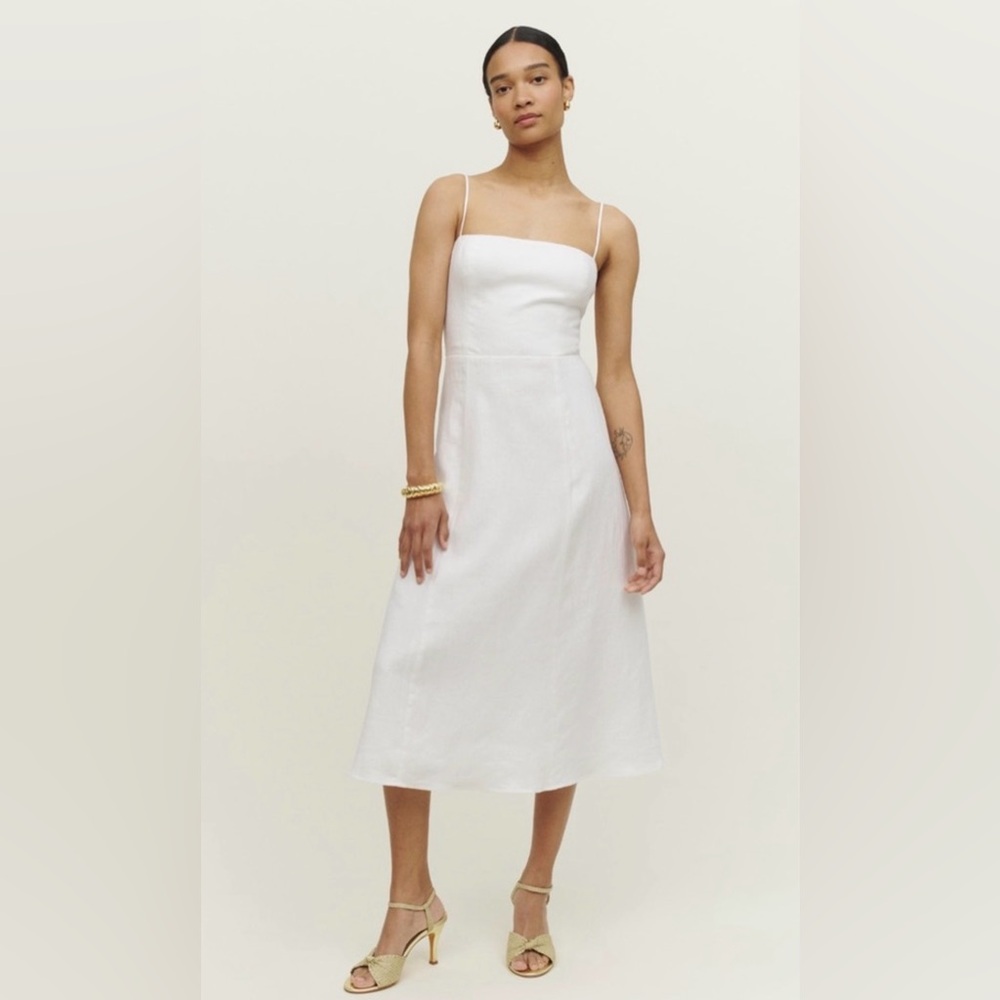 Reformation Christen White Linen Midi Dress 2